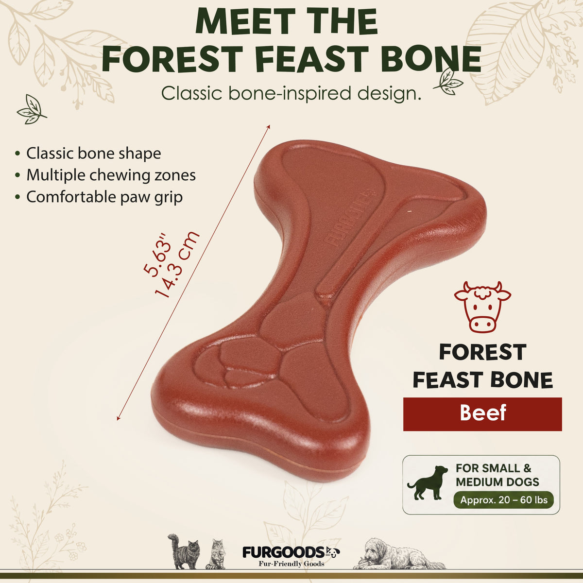 FURBONE Forest Feast Beef Flavored Nylon Dog Chew Bone, Small Medium Breeds