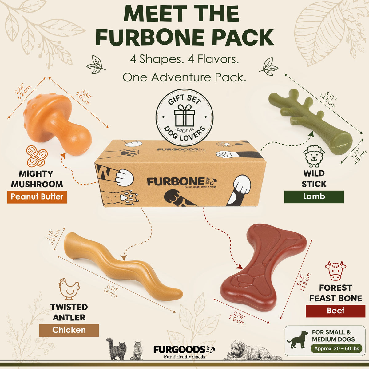FURBONE Smaakvolle Nylon Honden Kauwspeeltjes 4 Stuks, Botten voor Kleine & Middelgrote Honden