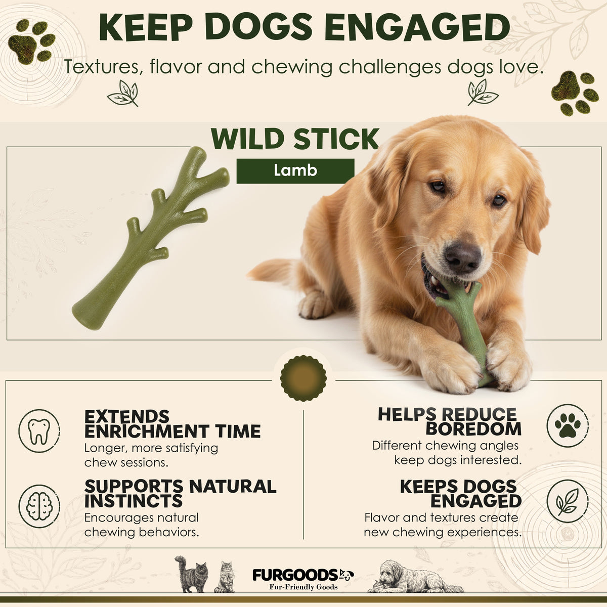 FURBONE Wild Stick Lammgeschmack Nylon-Hundeknochen, kleine & mittelgroße Rassen