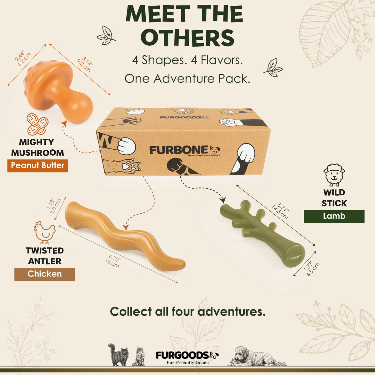 FURBONE Forest Feast Beef Flavored Nylon Dog Chew Bone, Small Medium Breeds