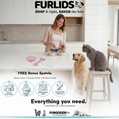 FURLIDS Pink Cat Dog Food Can Lid, Airtight Silicone Cover Spatula 1 Pack