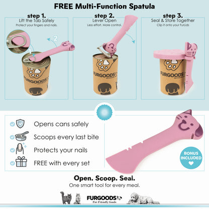 FURLIDS Pink Cat Dog Food Can Lid, Airtight Silicone Cover Spatula 1 Pack