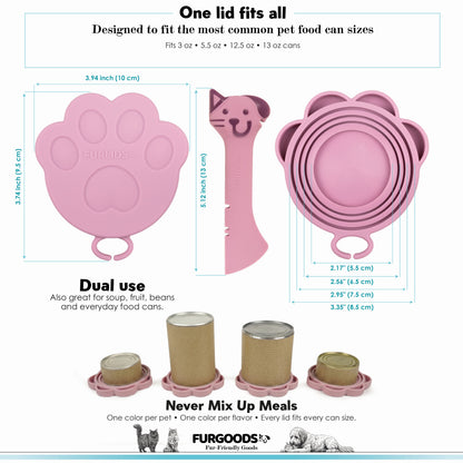 FURLIDS Pink Cat Dog Food Can Lid, Airtight Silicone Cover Spatula 1 Pack