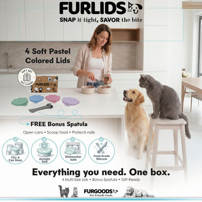 FURLIDS Katzen- und Hundefutterdosen-Deckel, 4er-Pack, luftdichte Silikonabdeckungen mit Spatel