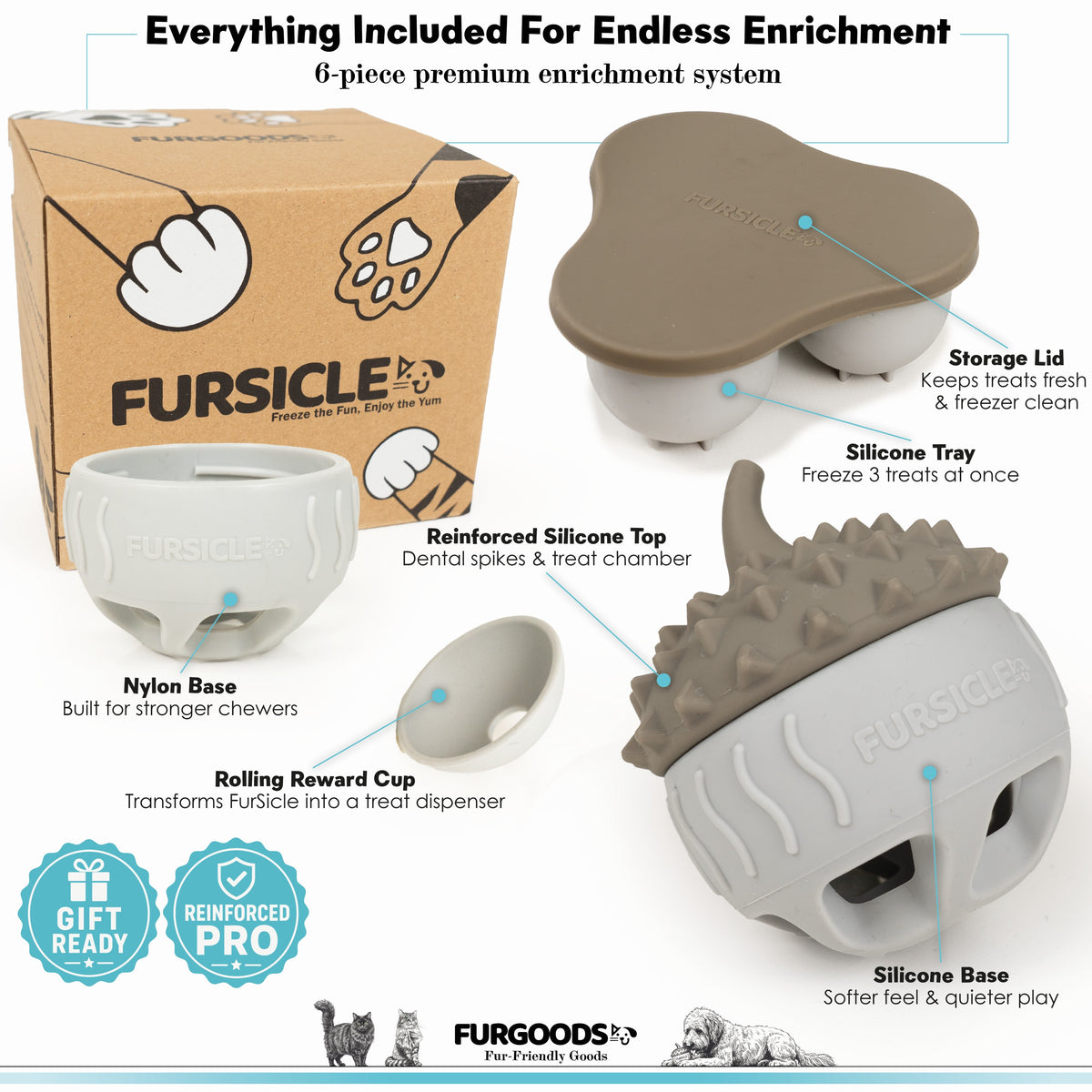 FURSICLE Pro Frozen Dog Treat Toy, befüllbarer Enrichment-Leckball mit Schale