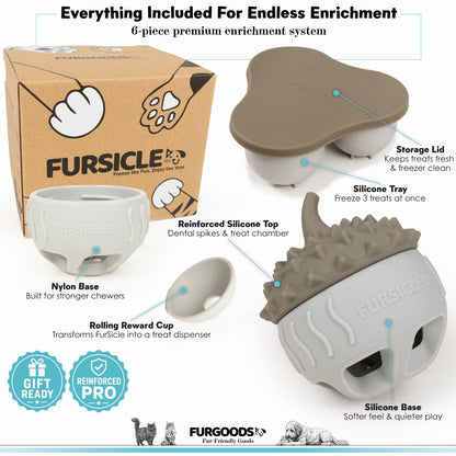FURSICLE Pro Frozen Dog Treat Toy, befüllbarer Enrichment-Leckball mit Schale