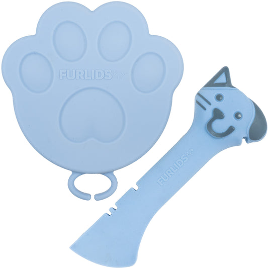 FURLIDS Blue Cat Dog Food Can Lid, Airtight Silicone Cover Spatula 1 Pack