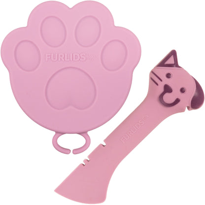 FURLIDS Pink Cat Dog Food Can Lid, Airtight Silicone Cover Spatula 1 Pack