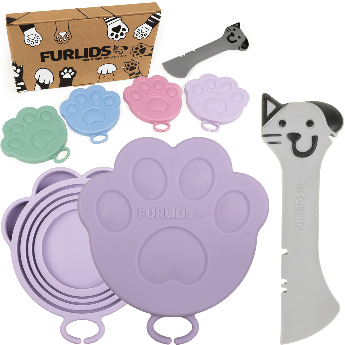 FURLIDS Katzen- und Hundefutterdosen-Deckel, 4er-Pack, luftdichte Silikonabdeckungen mit Spatel